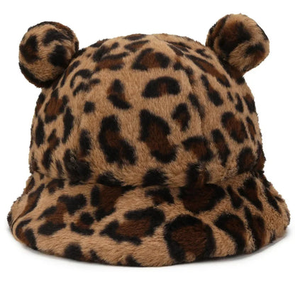 Ladies Fashion Leopard Print Plush Warm Fisherman Hat