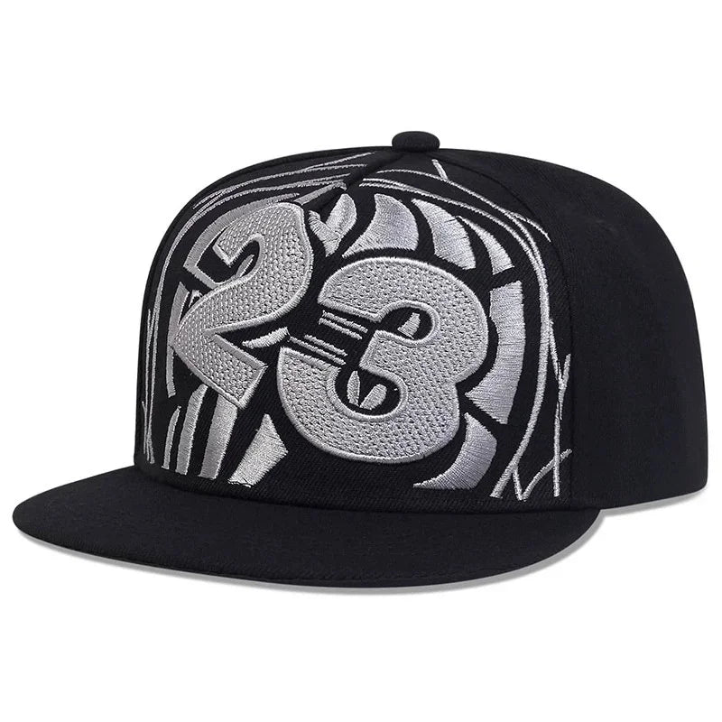 Streetwear 23 Digit Embroidery Flat Brim Snapback Cap Unisex Adjustable Hip Hop Baseball Hat