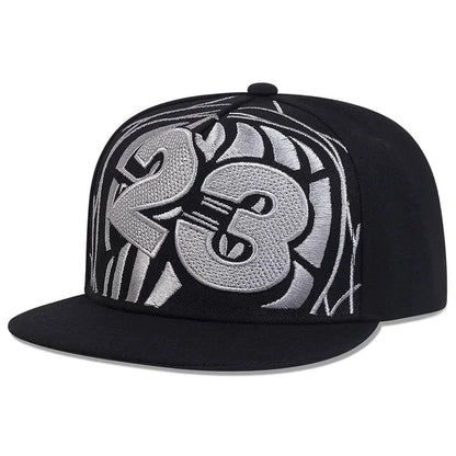 Streetwear 23 Digit Embroidery Flat Brim Snapback Cap Unisex Adjustable Hip Hop Baseball Hat