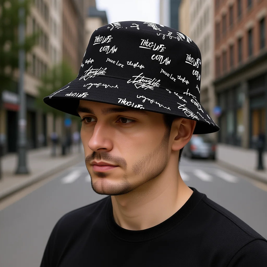 1Pc Summer Fashion Men's and Women's Outdoor Double sided Printed Sunshade Fisherman's Hat Bucket Hat