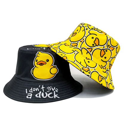 Double-sided Yellow Duck Print Pattern Panama Summer Sunscreen Fisherman Cap Women Man Bucket Hat