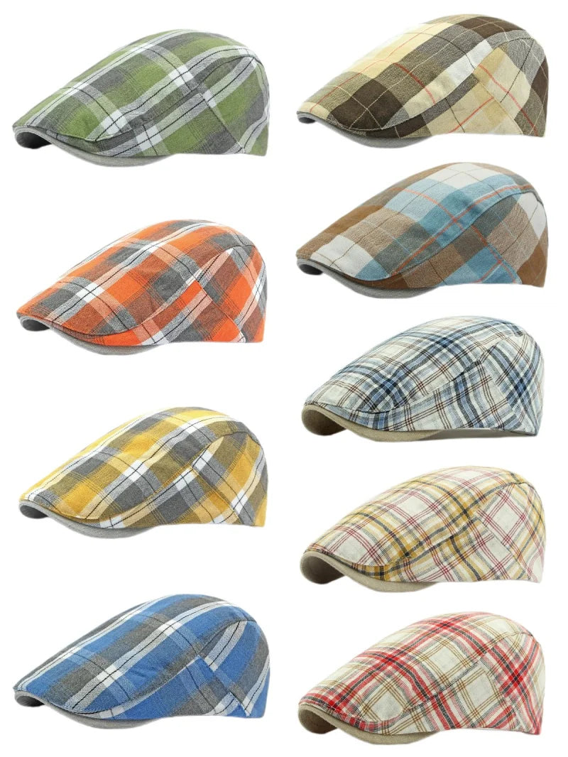 Spring Summer Dopamine Plaid Beret Duck Tongue Forward Hat