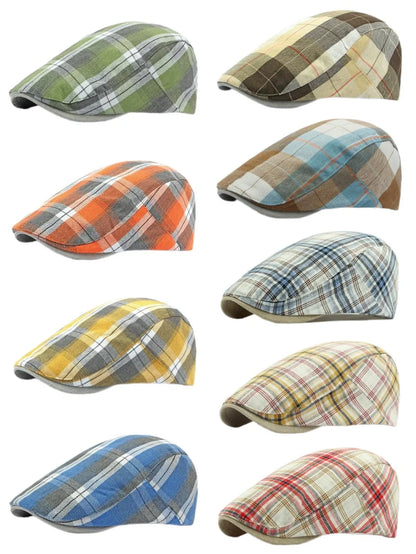 Spring Summer Dopamine Plaid Beret Duck Tongue Forward Hat