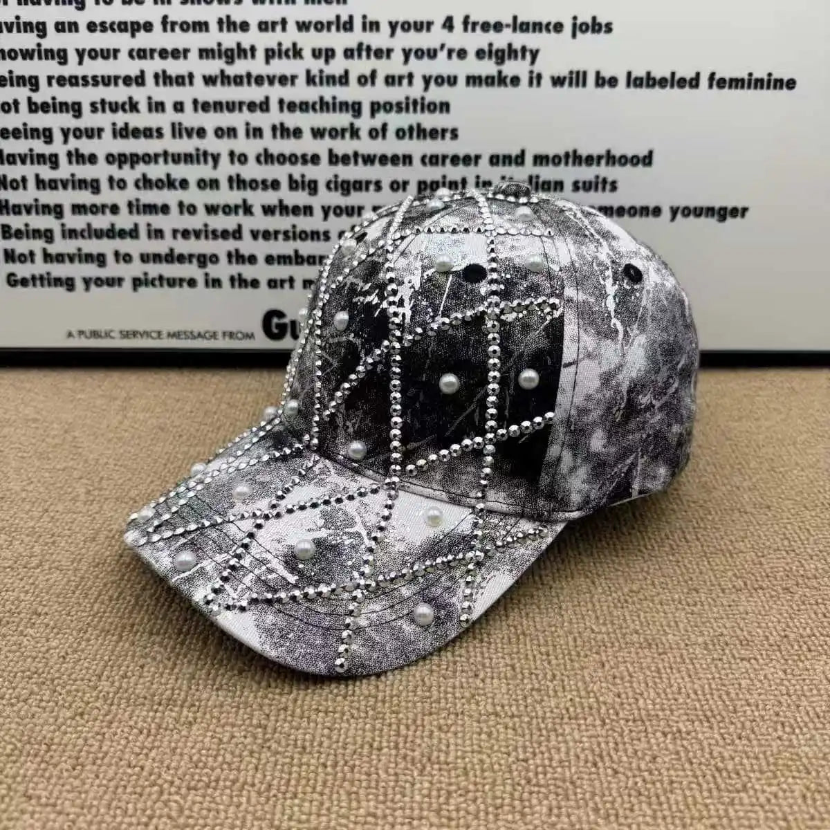 Unisex Retro Versatile Tie-Dye Quilted Rhinestone Imitation Pearl Baseball Cap