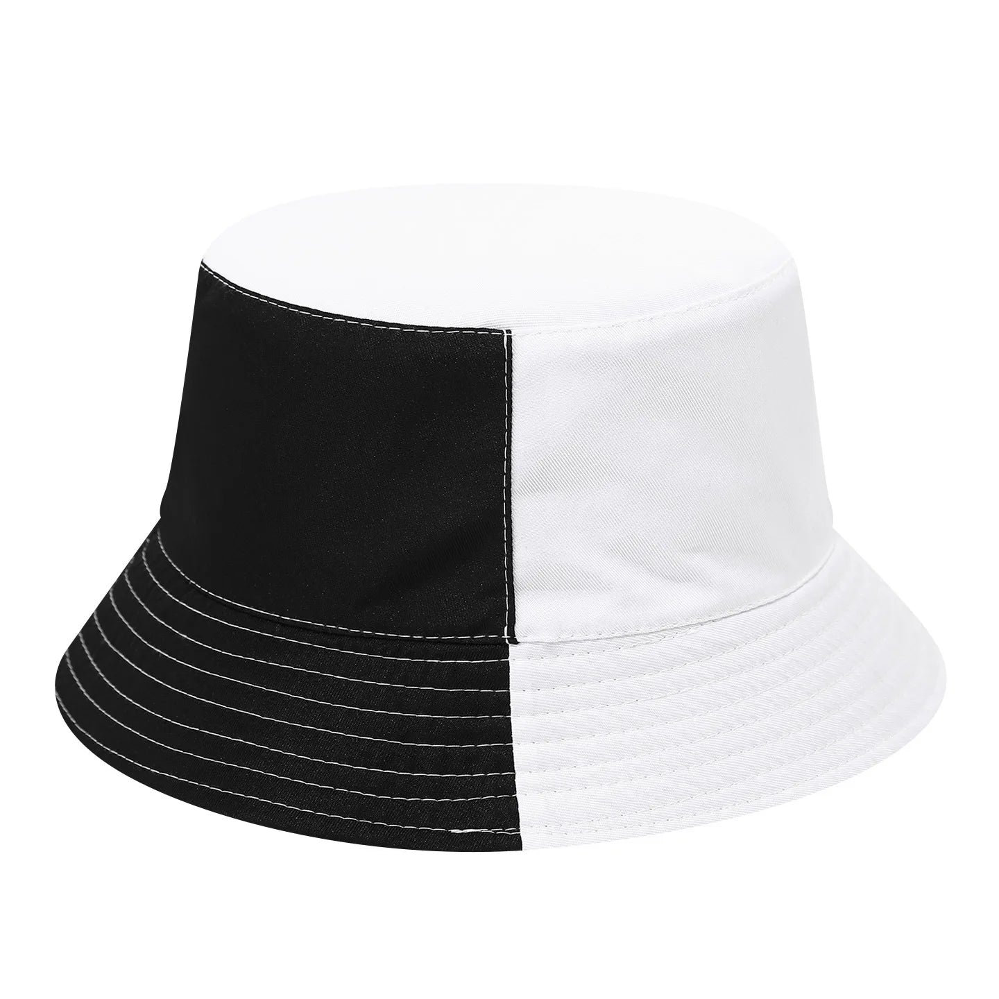 Black White Patchwork Bucket Hat Street Style Daily Wear Flat Top