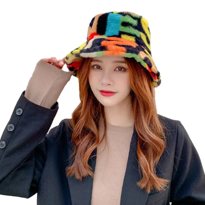 2024 New Winter Bucket-Hats Fluffy Fur Men Women Panama Hat