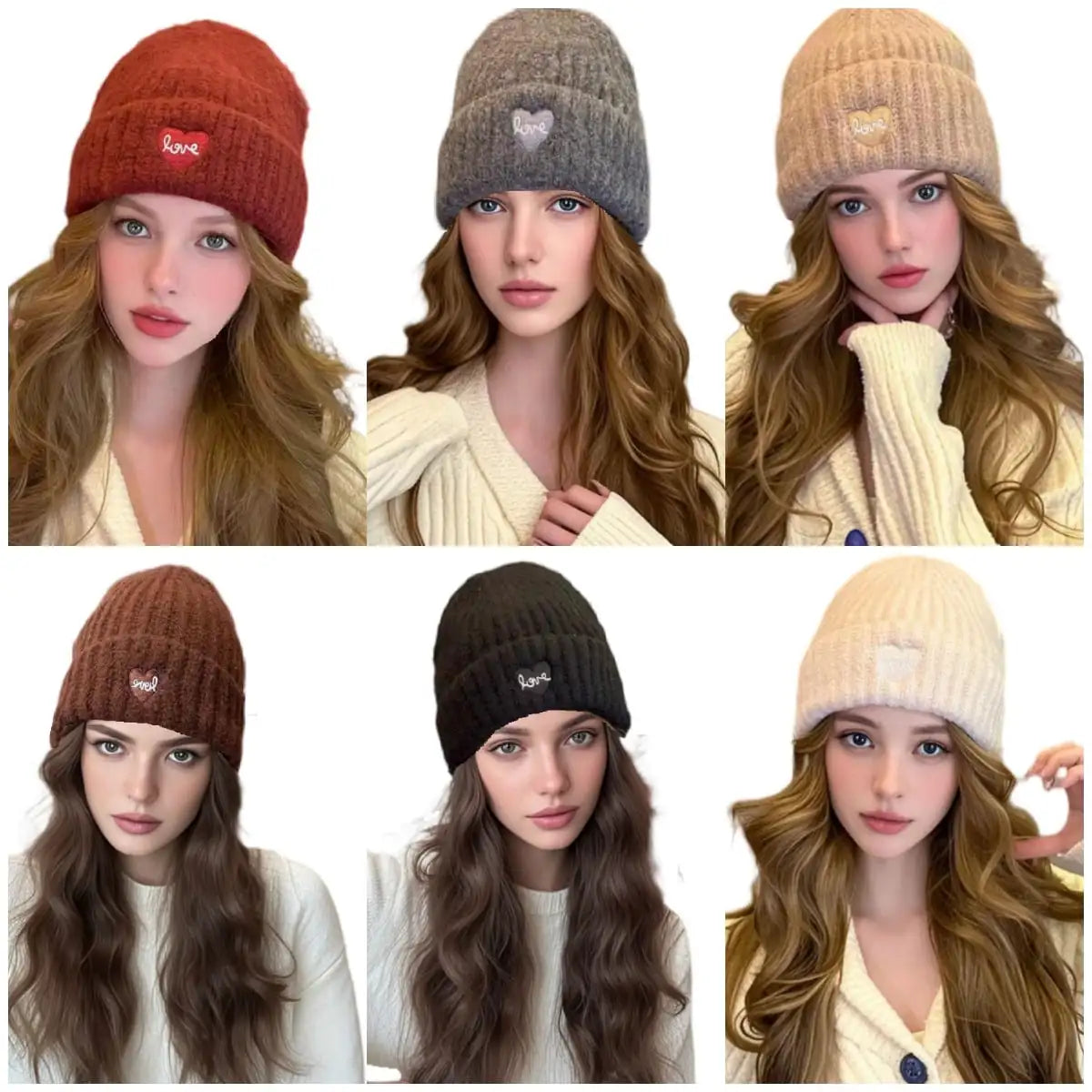 Love Heart Embroidered Woolen Hat Warm Ear-Protecting Cold Hat