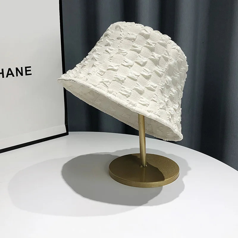 Stylish Niche Bubble Check Fisherman Hat Bucket Hat