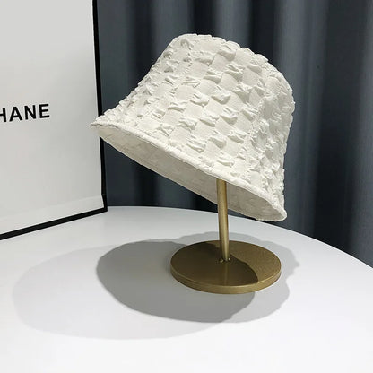 Stylish Niche Bubble Check Fisherman Hat Bucket Hat