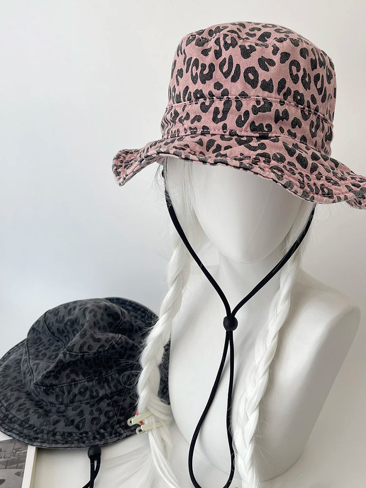Euro Japanese New Leopard Print Bucket Hat Shade Outdoor