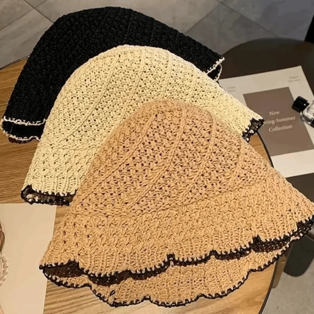 Fashion Foldable Sun Hat Fordable Wide Brim Straw Bucket Hat
