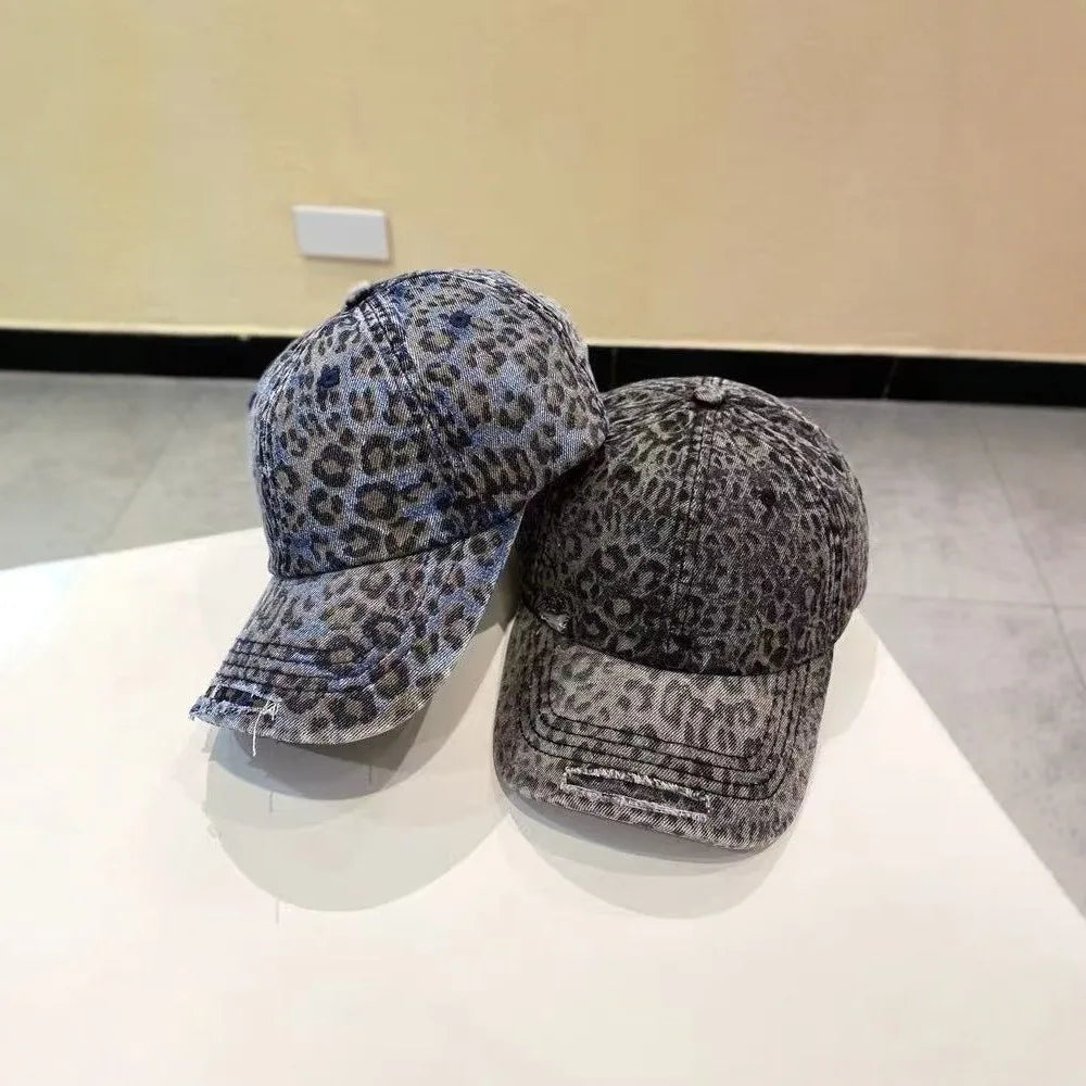 New Korean Leopard Print Ripped Baseball Cap