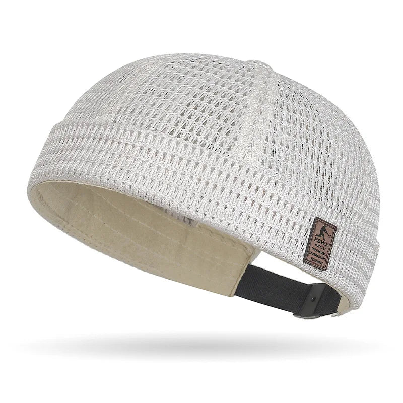 Leather Logo Hollow Out Large Grid Mesh Tang Hat