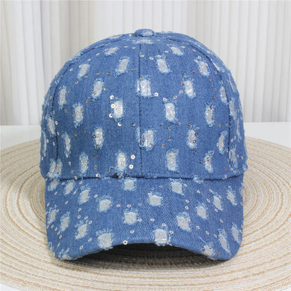 Fashionable Multiple Styles Of Glittering Sequin Frayed Denim Baseball Caps