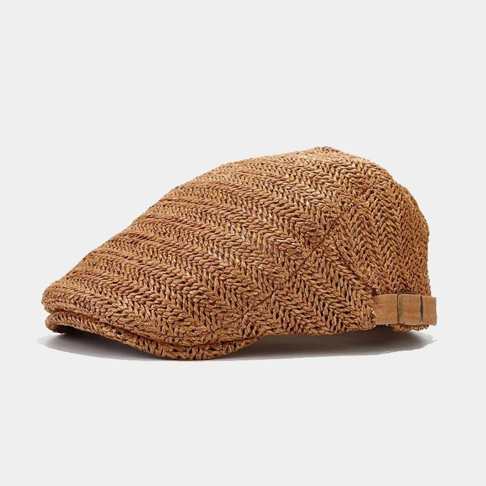 Casual Hollow Straw Beret Flat Vacation Straw Newsboy Cap