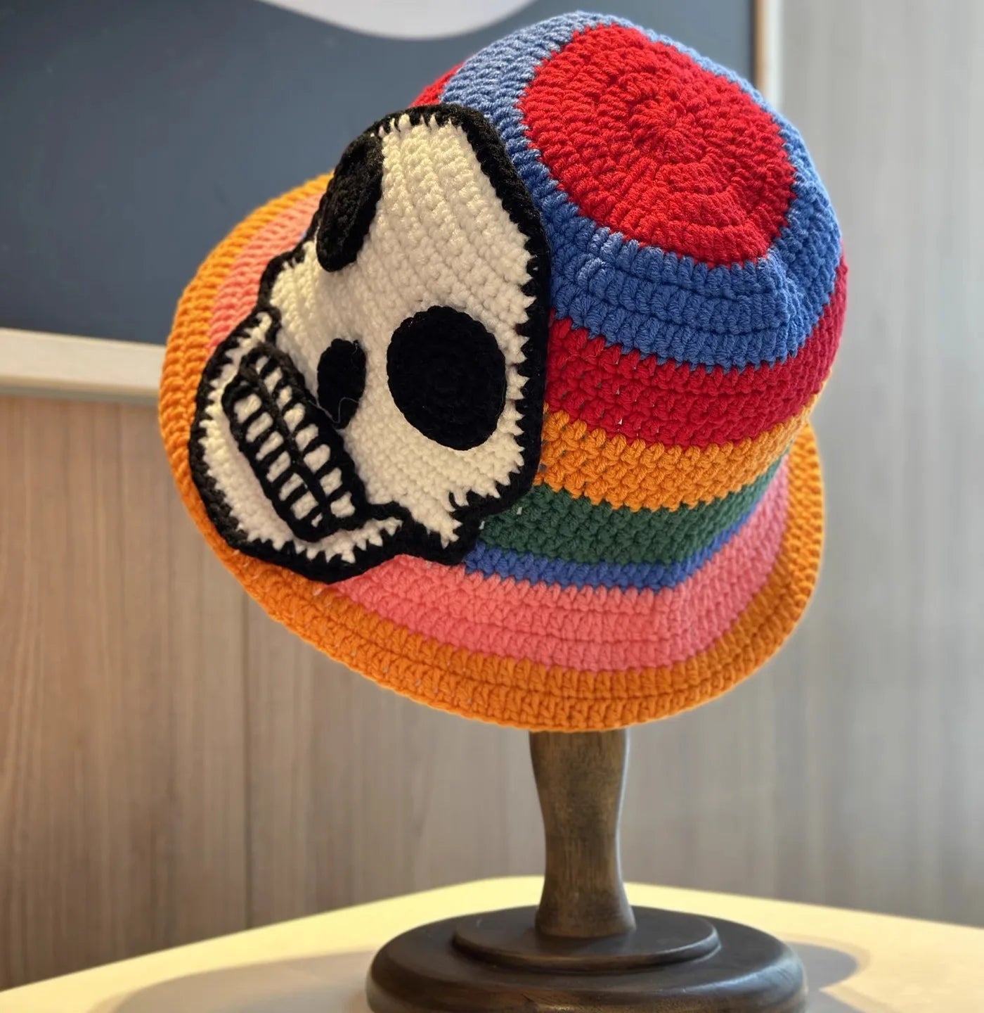 Skeleton Embroidery Fisherman Hat Winter Handmade Crochet Knitted