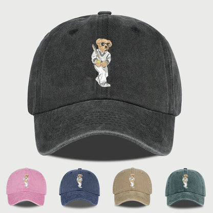 Classic Baseball Bear Print Washed Baseball Cap