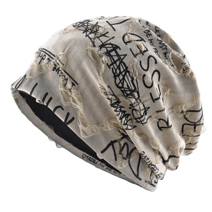 Letter Print Beanie Hats For Women Men Vintage Distressed Cracked Design Wasteland Style