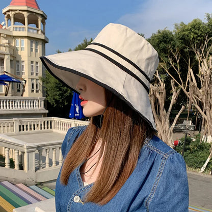 Women Summer Wide Brim Striped Bucket Hat