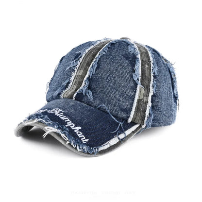 American-Style Denim Frayed Baseball Cap For Women