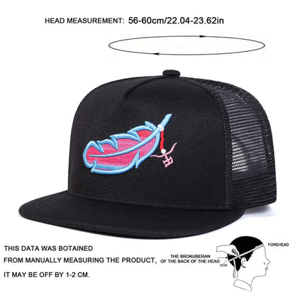 Unisex Colorful Feather Embroidery Hip Hop Net Hats