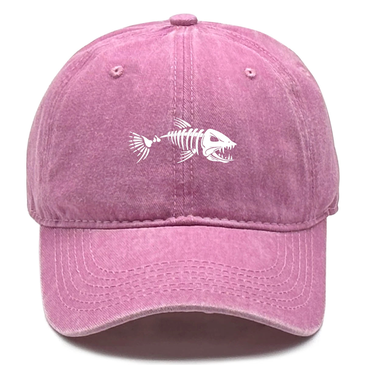 White Fish Bones Print Adjustable Retro Baseball Cap Woman's