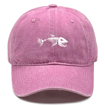 White Fish Bones Print Adjustable Retro Baseball Cap Woman's