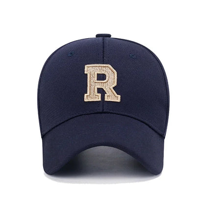 High Quality R Letter Gold Thread 3D Embroidery Baseball Cap