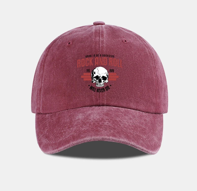 Rock Skull Print Washed Baseball Cap Soft Comfortable Lightweight Breathable Adjustable Style
