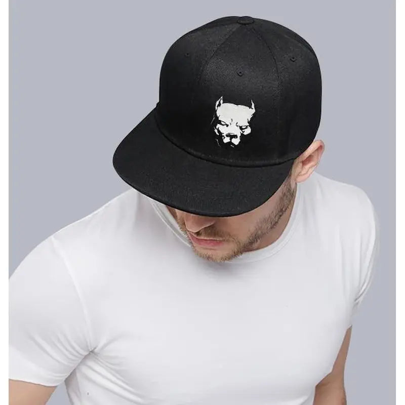 Flat Bill Hats For Men Snapback Snap Backpack Hat For Boy Wide Brim Pitbull Lids Black Baseball Cap