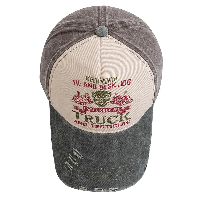 Unisex Washed Cotton Cap Skull Print Distressed Baseball Cap Men Women