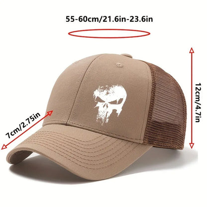 Unisex Printed Skull Head Baseball Cap Adjustable Outdoor Mesh Breathable Curved Brim Hat