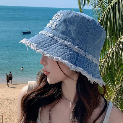 New Denim Bucket Washed Retro Wide Brim Hat