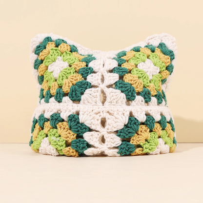 Niche Cute Cat Ear Color Matching Hand-Crocheted Beanie Hat
