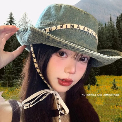 Sweet Big Brimmed Denim Bucket Hat