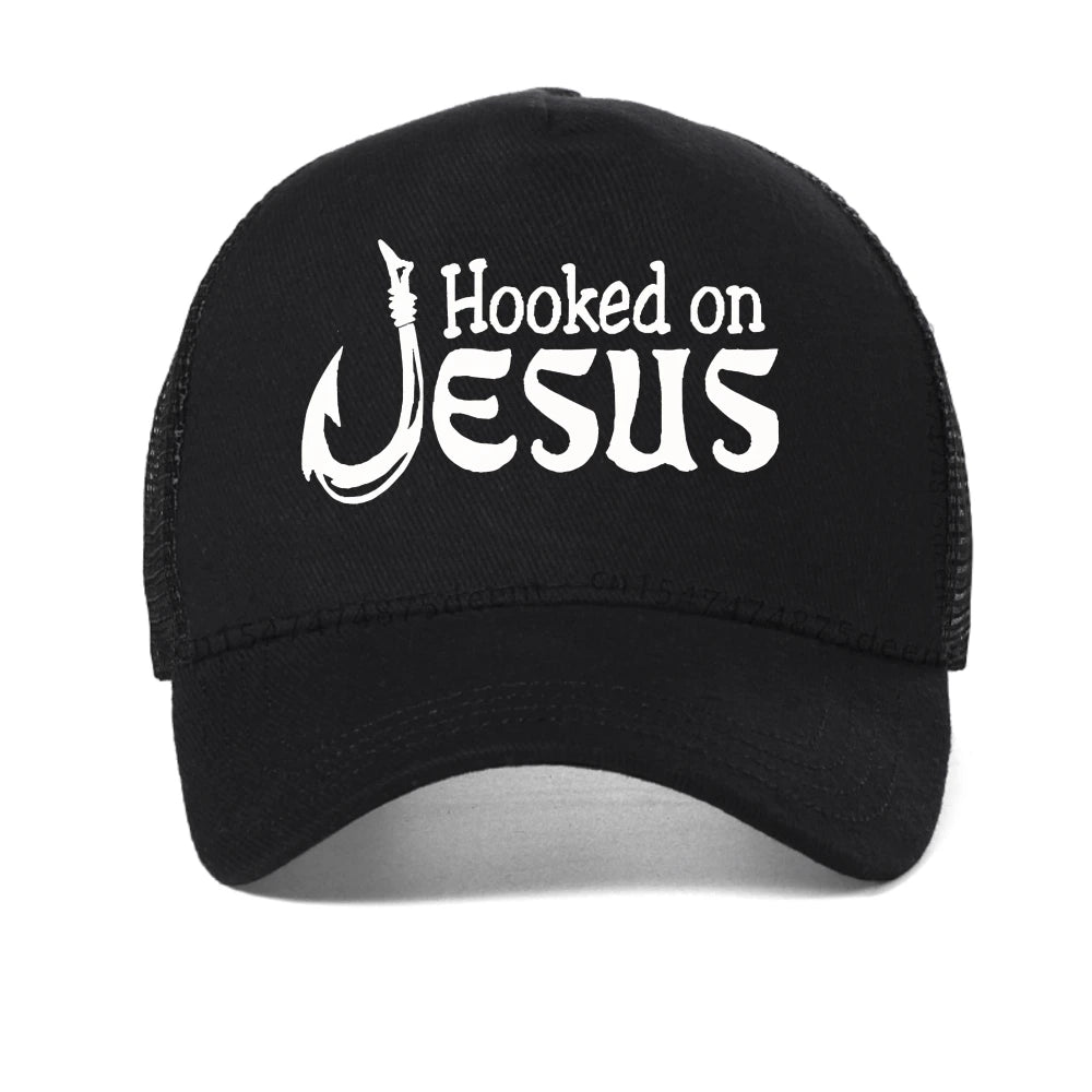 Christian Graphic Baseball Cap Hooked On Jesus & Mark Scripture Print Caps Fashion Casual Hats