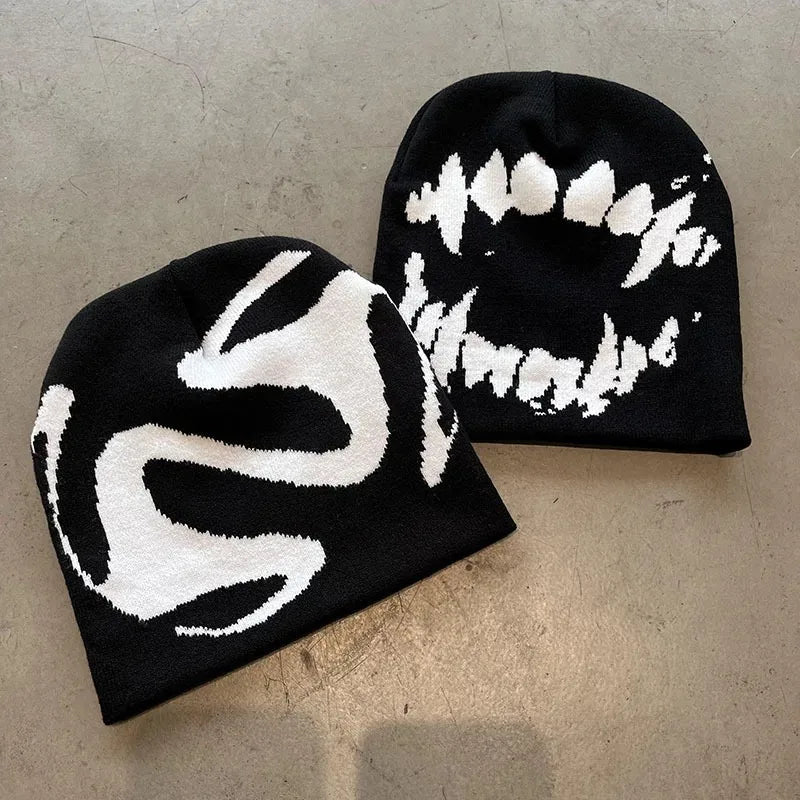 Women Hat Knitting Beanies Goth Tooth Caps Men Y2k Streetwear Winter Fashion