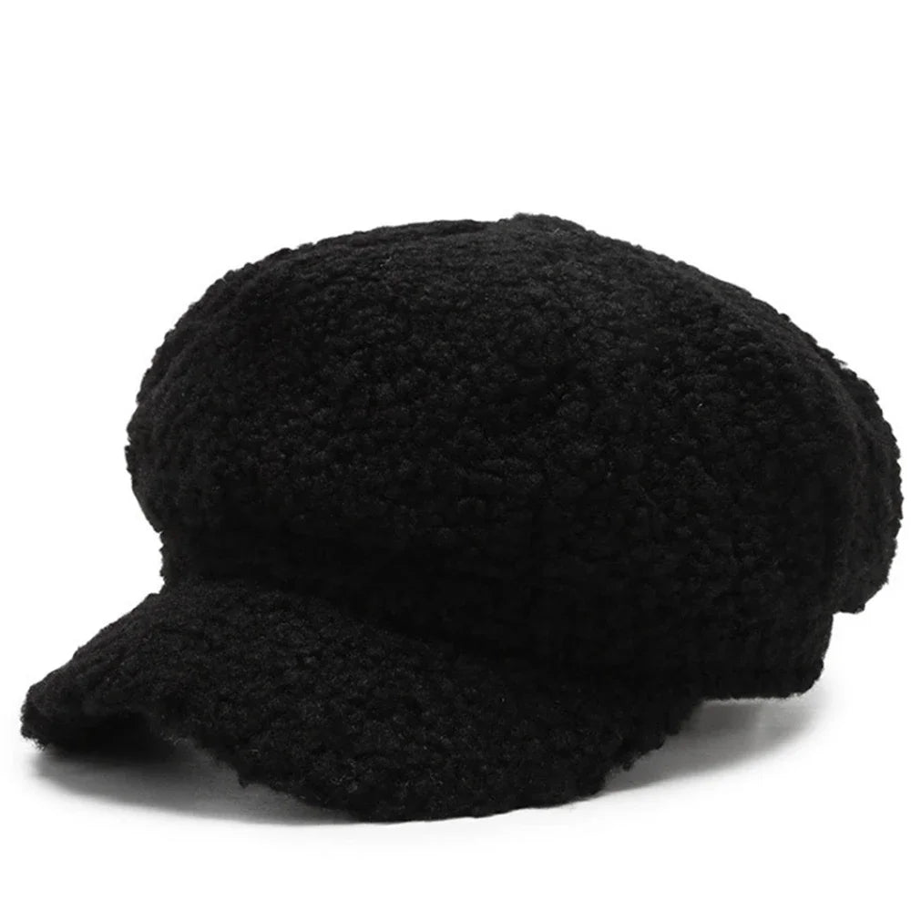 Fashion Lamb Wool Berets Women Autumn Winter Painter Hat Octagonal Cap