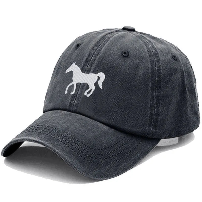 Horse Embroidered Baseball Cap For Women Men Fashion Adjustable Washed Cotton