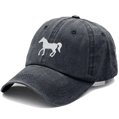 Horse Embroidered Baseball Cap For Women Men Fashion Adjustable Washed Cotton