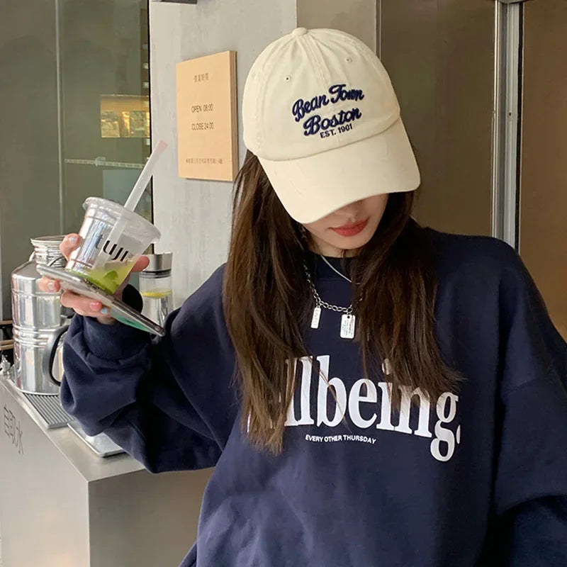 Retro Letter Embroidery Baseball Caps for Women