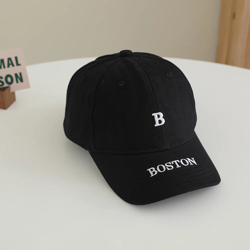 Cotton Embroidered Letter BUSTON Soft Top Baseball Cap With Adjustable Beak Shaped Brim Baseball Cap