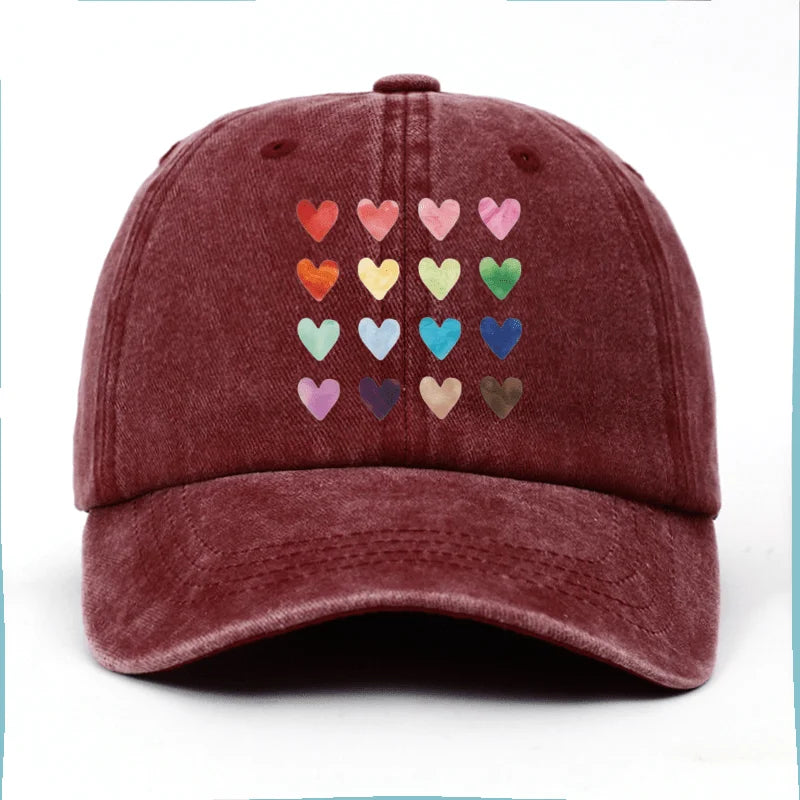 Colorful Heart-Shaped Pinted Baseball Cap for All Seasons
