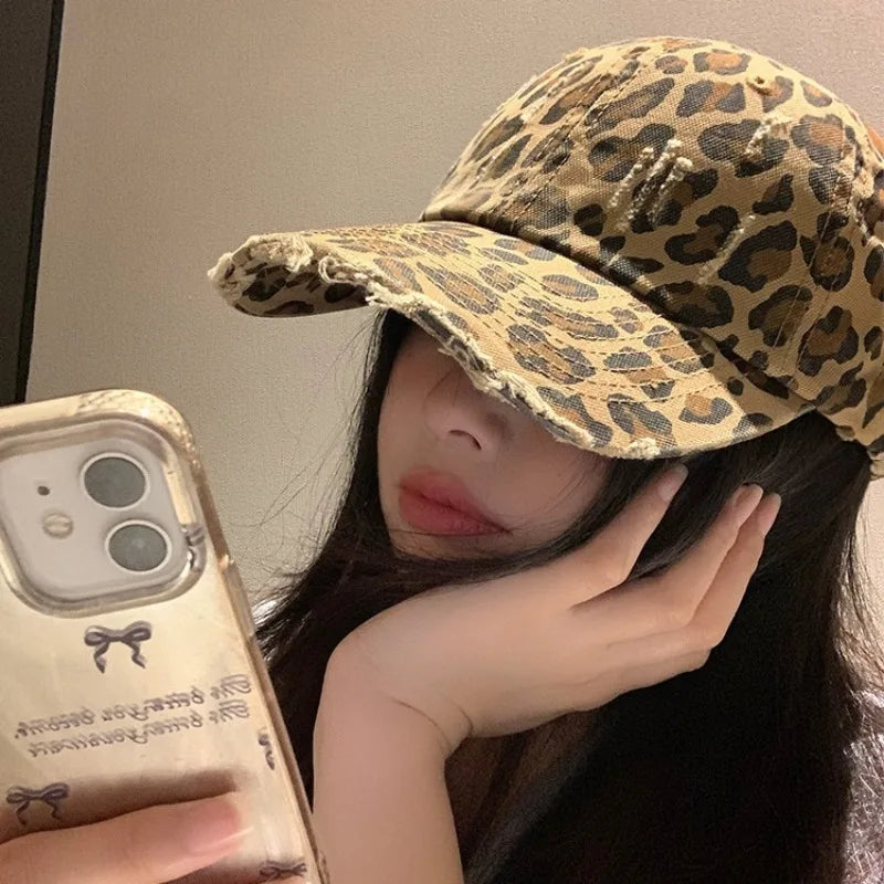 Leopard Print Baseball Cap, Female street Personality, Retro Vintage