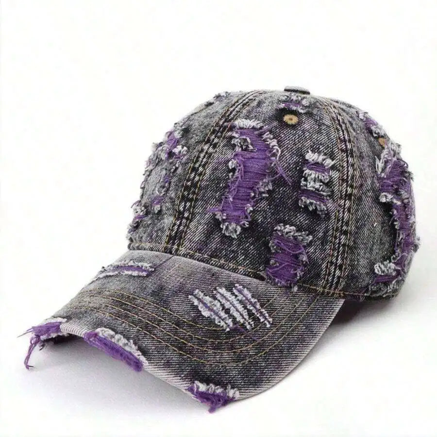 Washed Frayed Denim Baseball Cap For Women Stylish Casual Hat