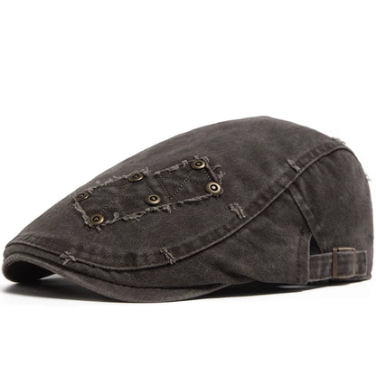 Vintage Rivet Newsboy Cap Men Women Fashion Washed Cabbie Beret