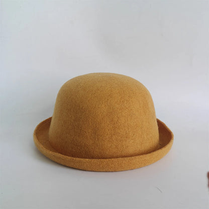 New Outdoor Fedora Pure Color 100% Wool Jazz Hat Wide Brim Ladies Elegant Round Hat