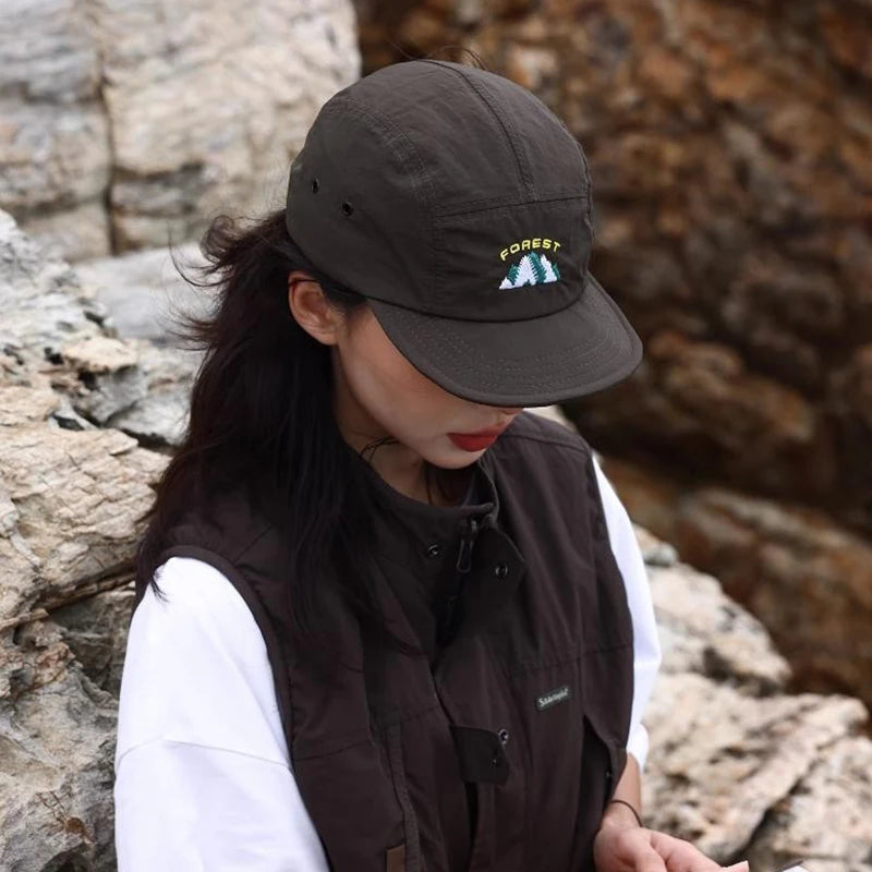 Japanese Short Brim Embroidery Baseball Cap For Women Men