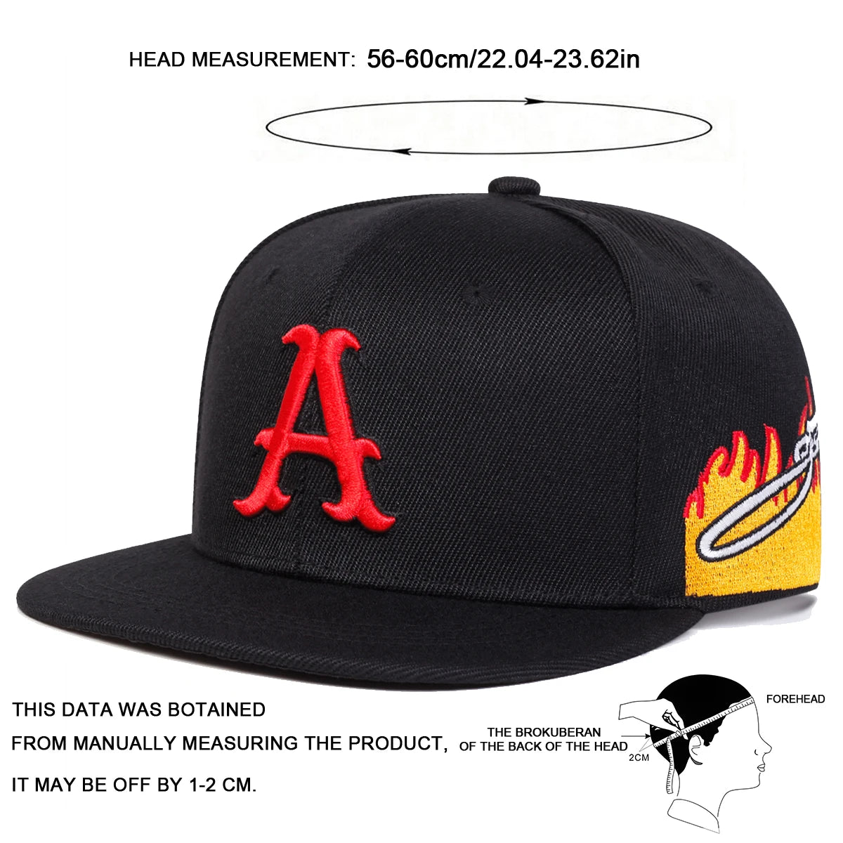 Unisex A Letter Embroidery Side Flame Hip-hop Hats Spring Autumn