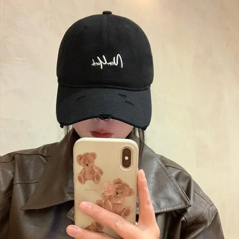 Distressed Perforated Duckbill Cap Cotton Baseball Cap